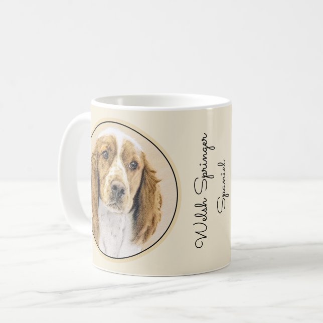 Wales Springer Spaniel-målning - Original hundkons Kaffemugg (Framsida vänster)