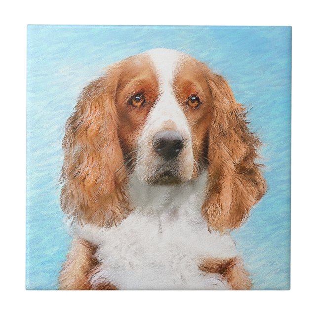 Wales Springer Spaniel-målning - Original hundkons Kakelplatta (Framsidan)