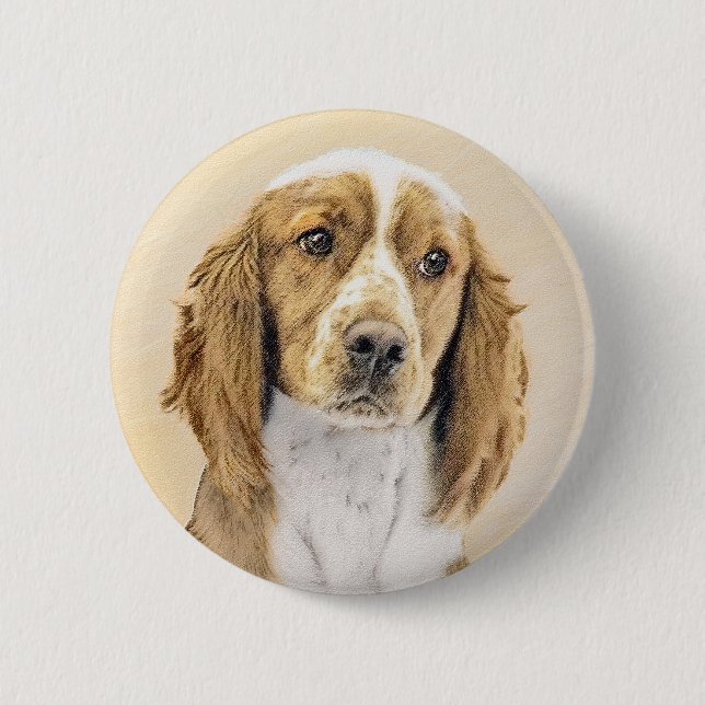 Wales Springer Spaniel-målning - Original hundkons Knapp (Framsida)
