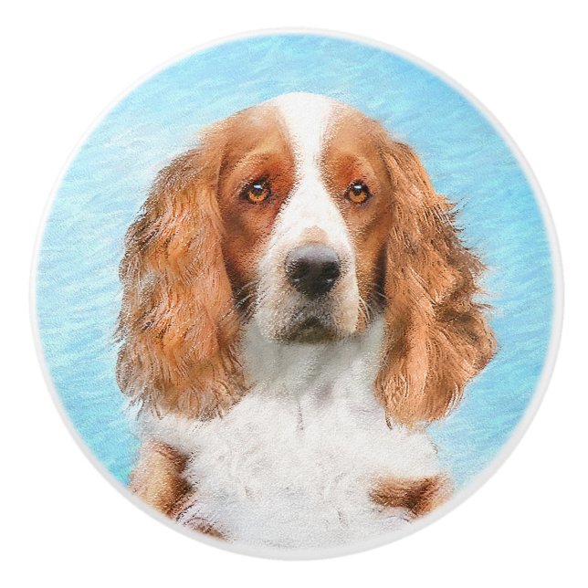 Wales Springer Spaniel-målning - Original hundkons Knopp (Framsidan)