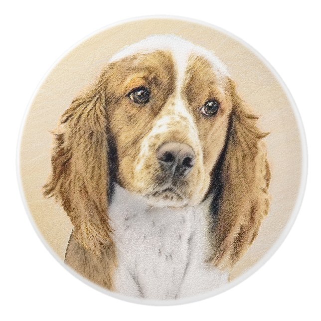 Wales Springer Spaniel-målning - Original hundkons Knopp (Framsidan)