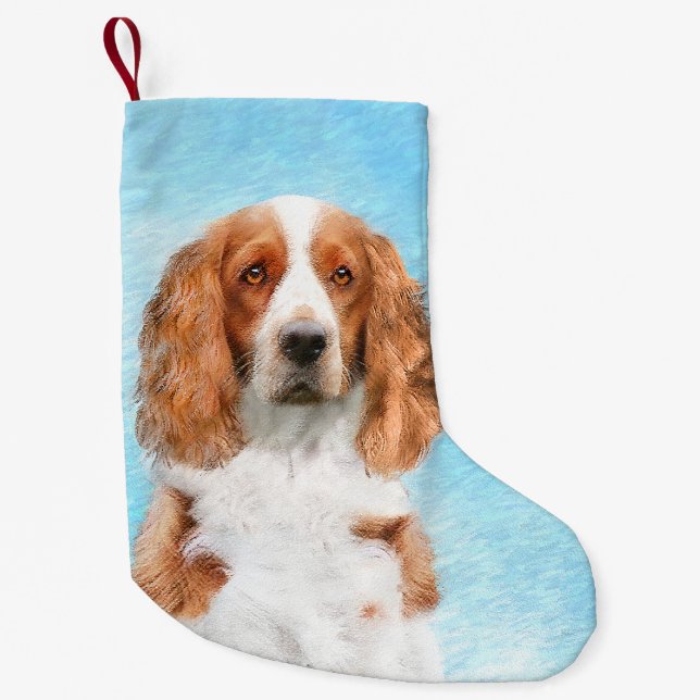 Wales Springer Spaniel-målning - Original hundkons Liten Julstrumpa (Framsidan)