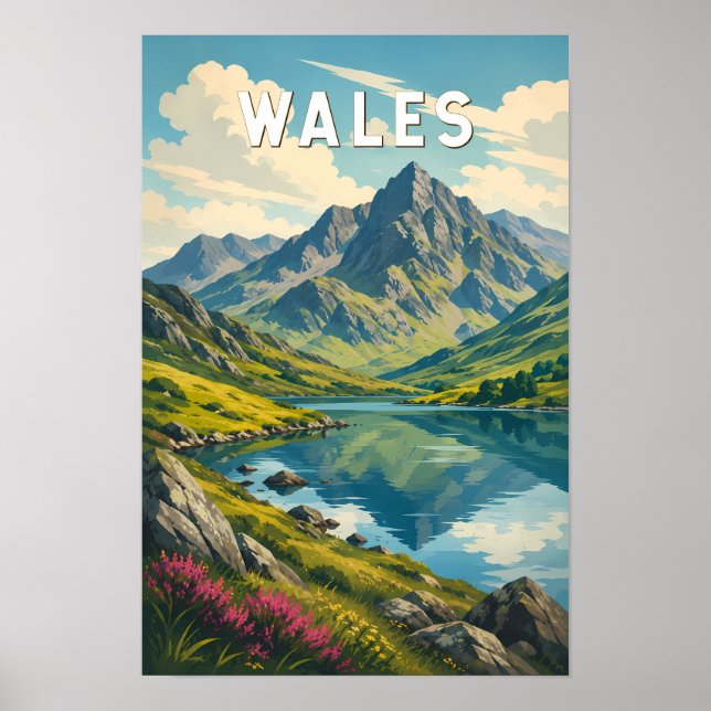 Wales Storbritannien Illustration Resa Konst Retro Poster (Framsidan)