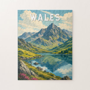 Wales Storbritannien Illustration Resa Konst Retro Pussel