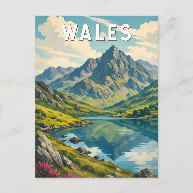 Wales Storbritannien Illustration Resa Konst Retro Vykort (Framsida)