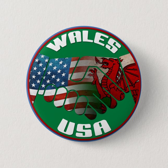Wales USA Handshake Button Knapp (Framsida)