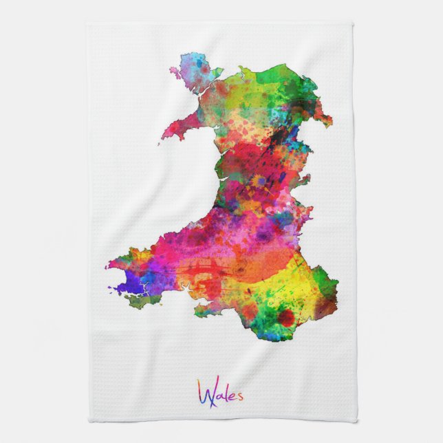 Wales vattenfärgkarta kökshandduk (Vertikal)