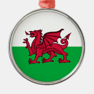Wales - walesisk flagga julgransprydnad metall