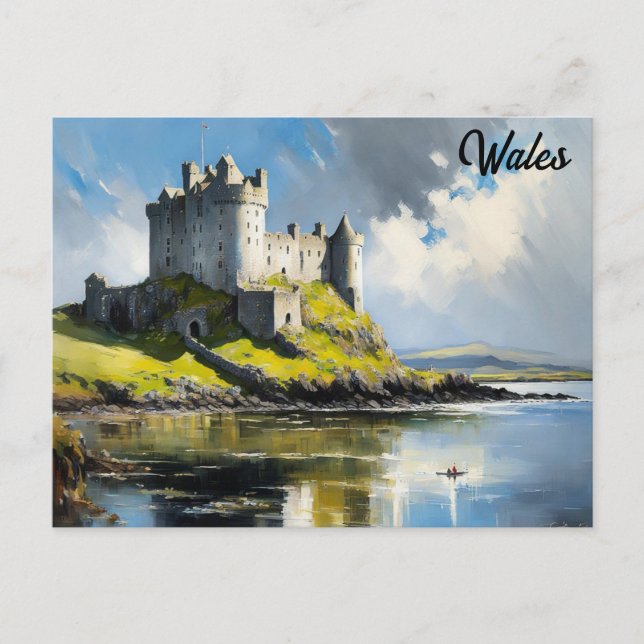 Wales Welsh Castle Watercolor Travel Vykort (Framsida)