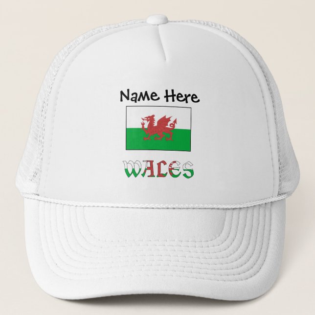 Wales Welsh Flagga Black Personalization Keps (Framsida)