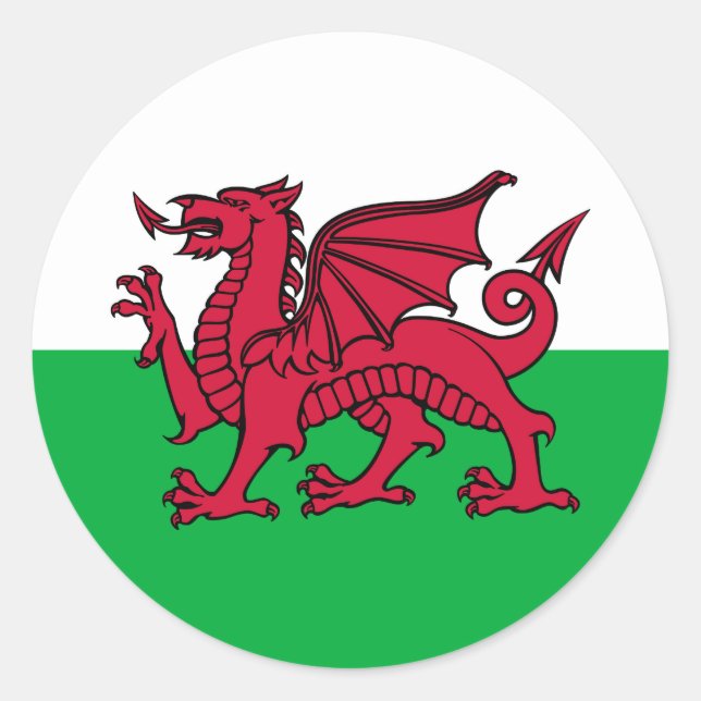 Wales - Welsh Flagga Runt Klistermärke (Framsida)