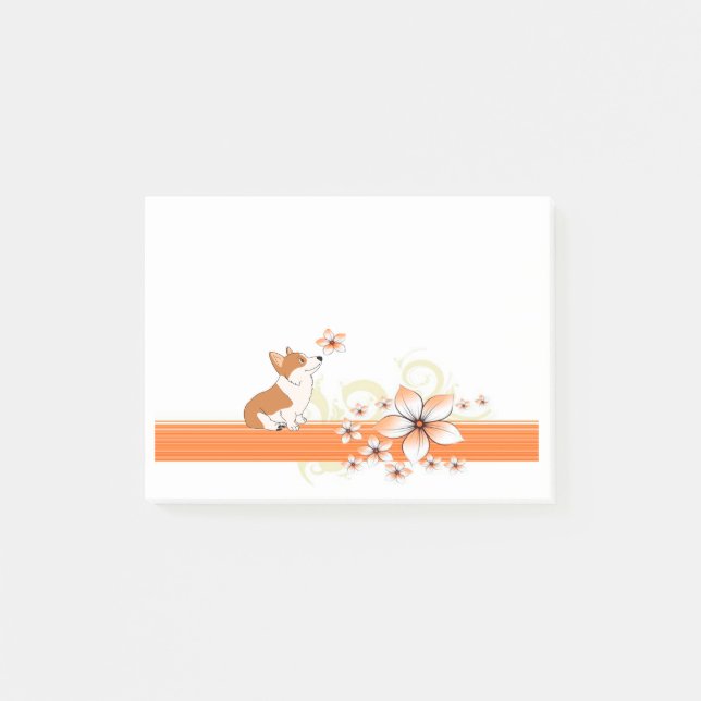 Walesisk Corgi med blomman Post-it Block (Framsida)