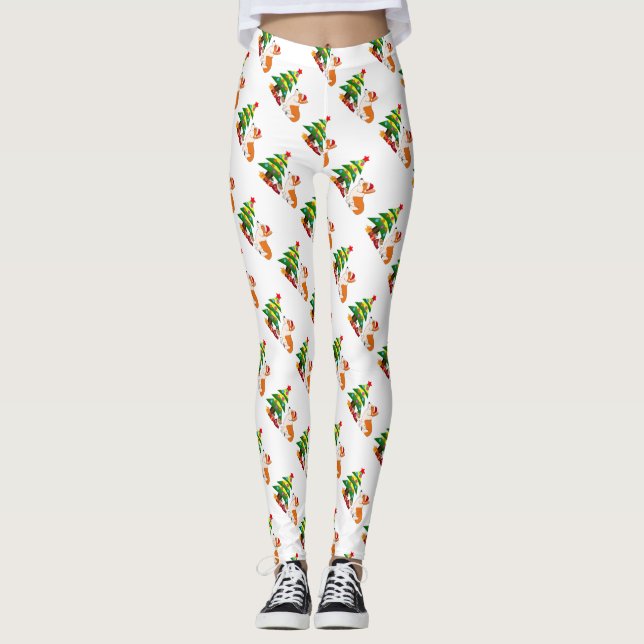 Walesisk Corgi med julgranen Leggings (Framsida)