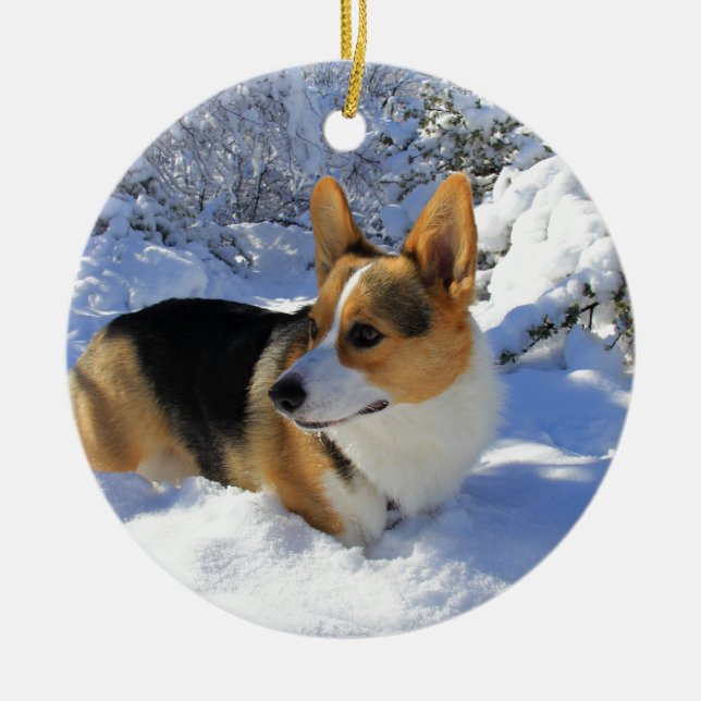 Walesisk Corgisnödag Julgransprydnad Keramik (Framsidan)