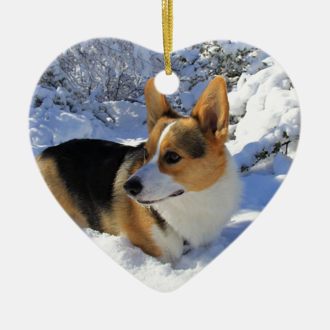 Walesisk Corgisnödag Julgransprydnad Keramik (Framsidan)