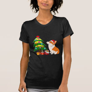 Walesisk Corgitecknad för helgdag med träd T Shirt