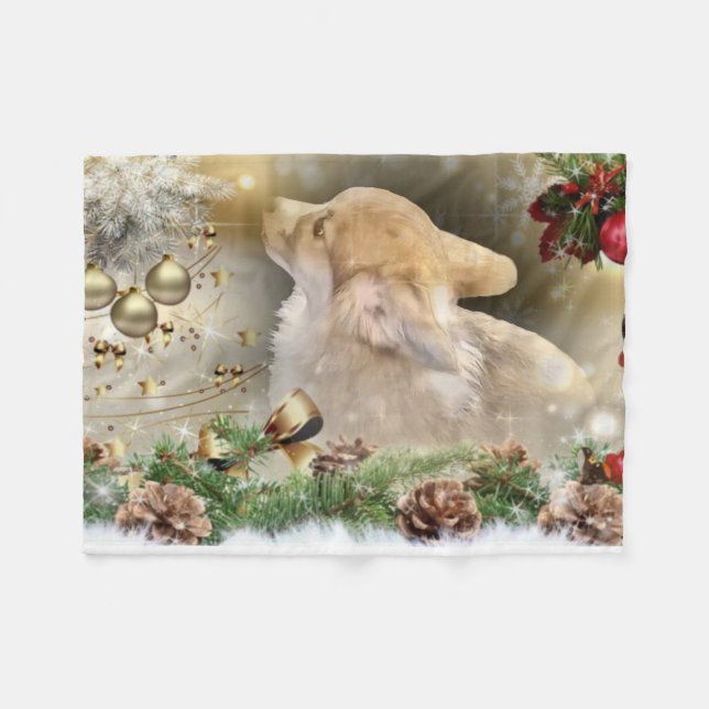 Walesisk Corgivalp för helgdag Fleecefilt (Framsidan (Horisontell))