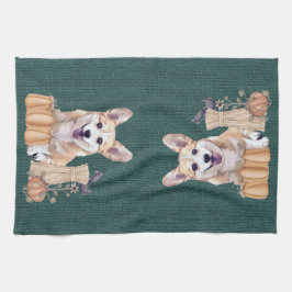 Walesisk Corgivalp i höst Kökshandduk