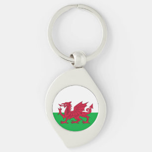 Walesisk drakeflagga Keychain Swirl Silverfärgad Nyckelring