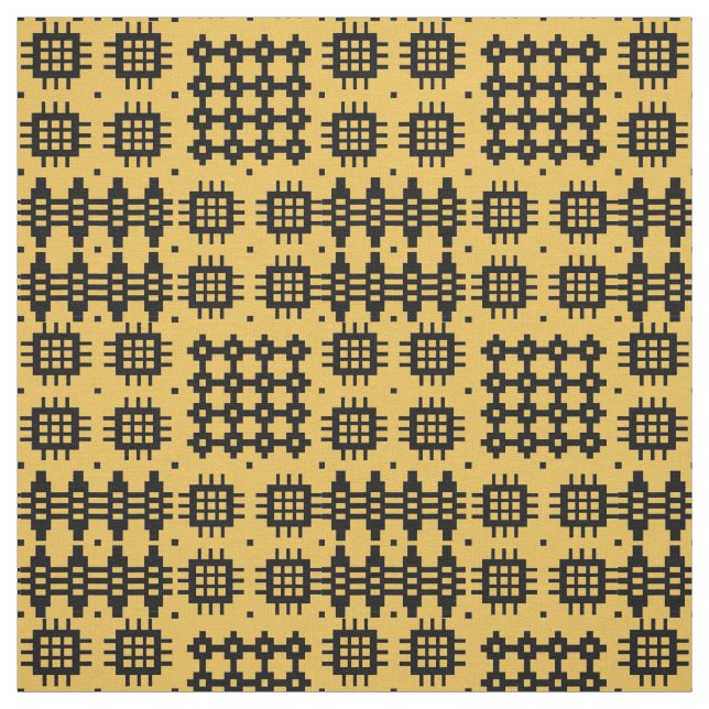 Walesisk FauxTapestrysvart, gult mönstertyg Tyg (Provkarta)