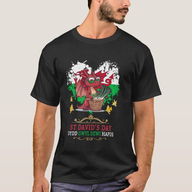 Walesisk flagg outfit idé för barn St Davids dag p T Shirt (Framsida)