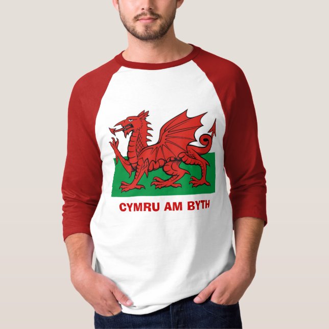 Walesisk flagga, Cymru förmiddagbyth T Shirt (Framsida)