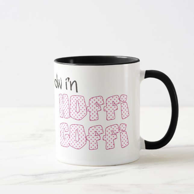 Walesisk kaffemugg: Hoffi Coffi, rosa prickar Mugg (Höger)