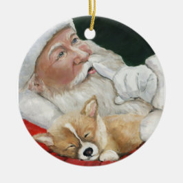 Walesisk PembrokeCorgi och Santa konstprydnad Julgransprydnad Keramik
