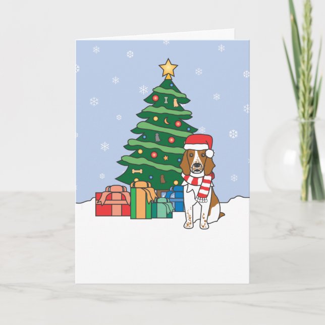 Walesisk SpringerSpaniel och julgran Helgkort (Framsida)
