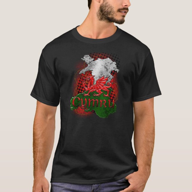 Walesisk TShirtGrunge med draken och kartan av T Shirt (Framsida)