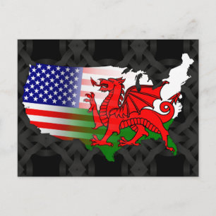 Walesiska amerikanska Flaggor Karta vykort