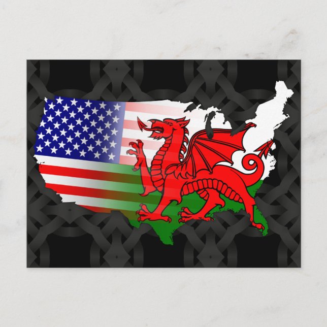 Walesiska amerikanska Flaggor Karta vykort (Framsida)