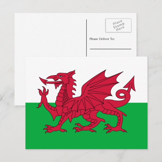 Walesiska flaggan, Flagga av Wales Vykort (Fram/baksida)