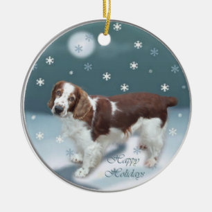 Walesiska gåvor för jul för SpringerSpaniel Julgransprydnad Keramik