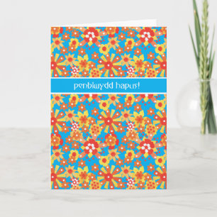 Walesiskt födelsedagkort, Ditsy orangeblommor Kort