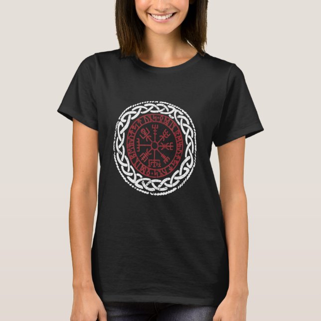 Walhalla Compass Vegvisir Viking Celts German Viki T Shirt (Framsida)