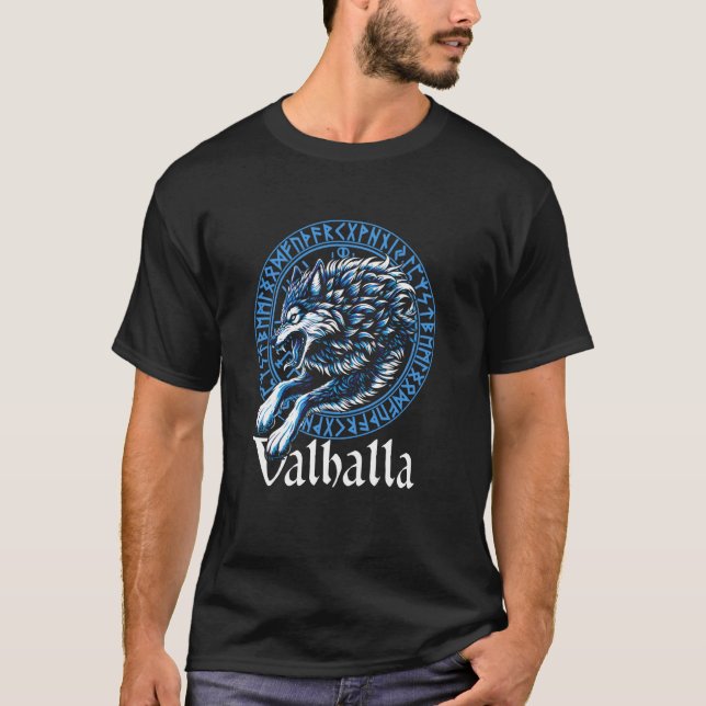 Walhalla Varg Vargars Odins assiston Geri and Fre T Shirt (Framsida)