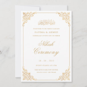 Walima White Gold Islamic Muslim Bröllop Inbjudningar