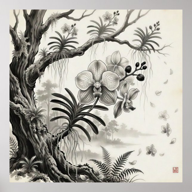 Waling-Waling — Filippinernas Drottningorkidé Sumi Poster (Framsidan)