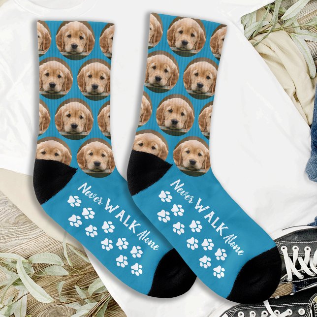 Walk Alone Tass avtryck Teal Pet Photo Hund Strumpor (Skapare uppladdad)