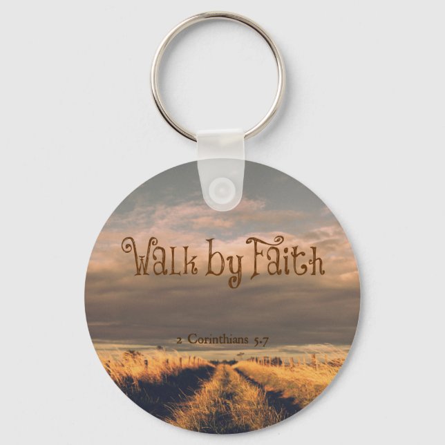 Walk by Faith Bible Verse Scripture Nyckelring (Framsida)