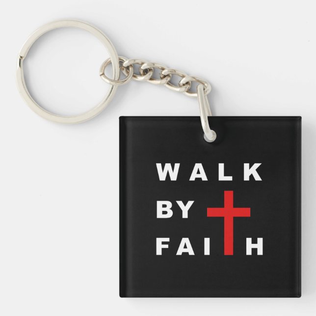 Walk by Faith Christian Kor Bible Quote Nyckelring (Framsidan)