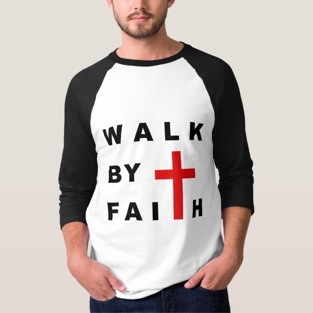 Walk by Faith Christian Kor Bible Quote T Shirt (Framsida)