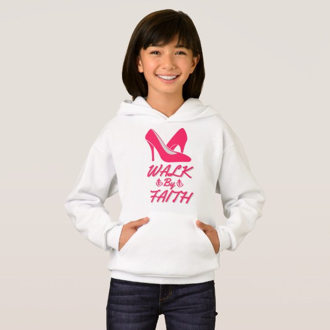 Walk by Faith Shock rosa Bible Quote Girl T Shirt (Hel framsida)