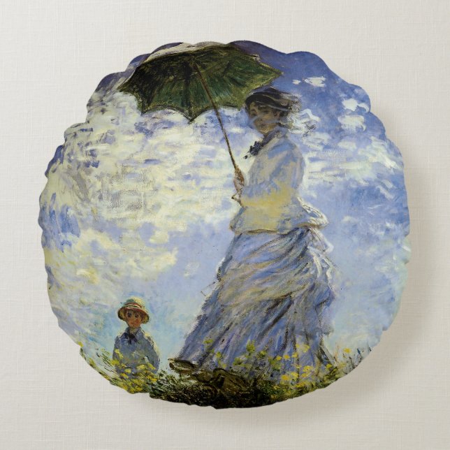 Walk, Dam med parasol Rund Kudde (Framsidan)
