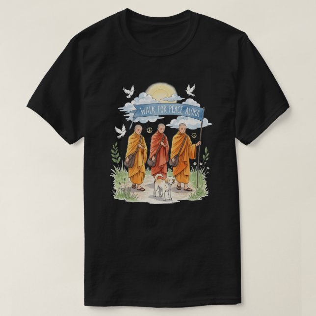 Walk for Peace Monks and Dog | Spiritual Zen Journ T Shirt (Design framsida)