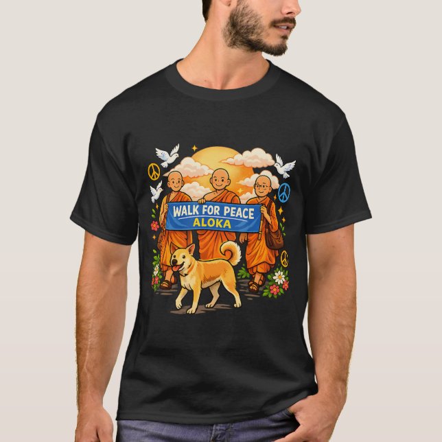 Walk For Peace Munkar Med Aloka T Shirt (Framsida)