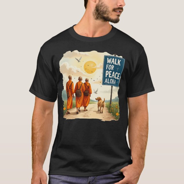 Walk For Peace Munkar Med Aloka T Shirt (Framsida)