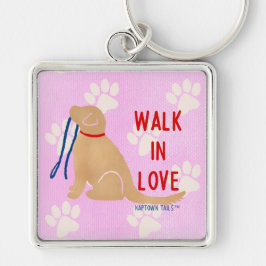 Walk in Kärlek Golden Retriever Hund Rosa Magnet Fyrkantig Silverfärgad Nyckelring