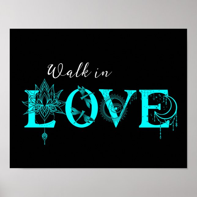 Walk in Kärlek motivationsladdonfly Lotus måne Sol Poster (Framsidan)